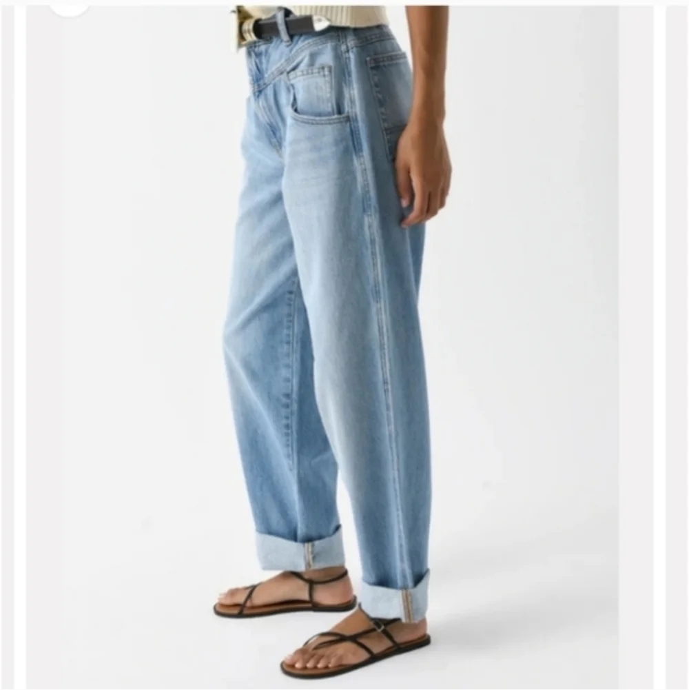 FRAME 90's Utility Loose Jeans Size 28 High Rise Roll Hems Or Straight Leg - Picture 1 of 15